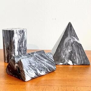 Black Marbled Onyx Tellez Tecali Puebla Mexico Office Desk Set Pencil Holder etc